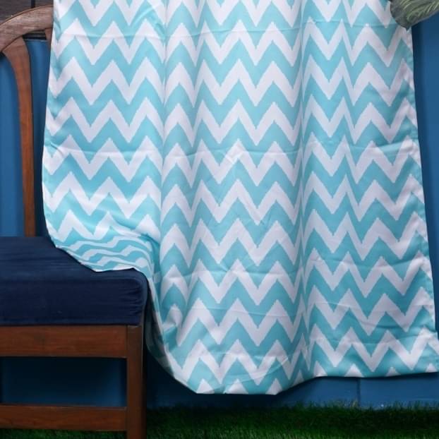 Zig Zag Long Window Single Curtain (Light Blue)