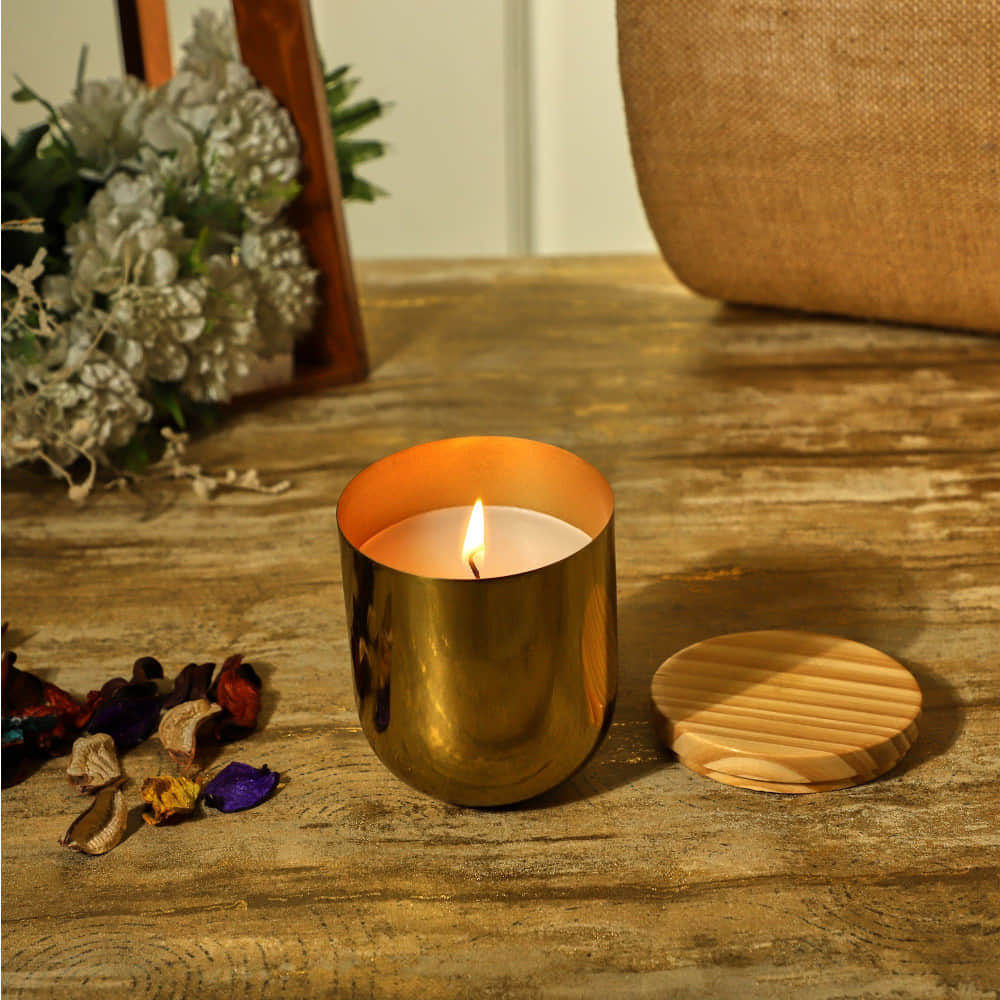 Gold Stainless Steel Wax Candle Container (Vanilla) - photo