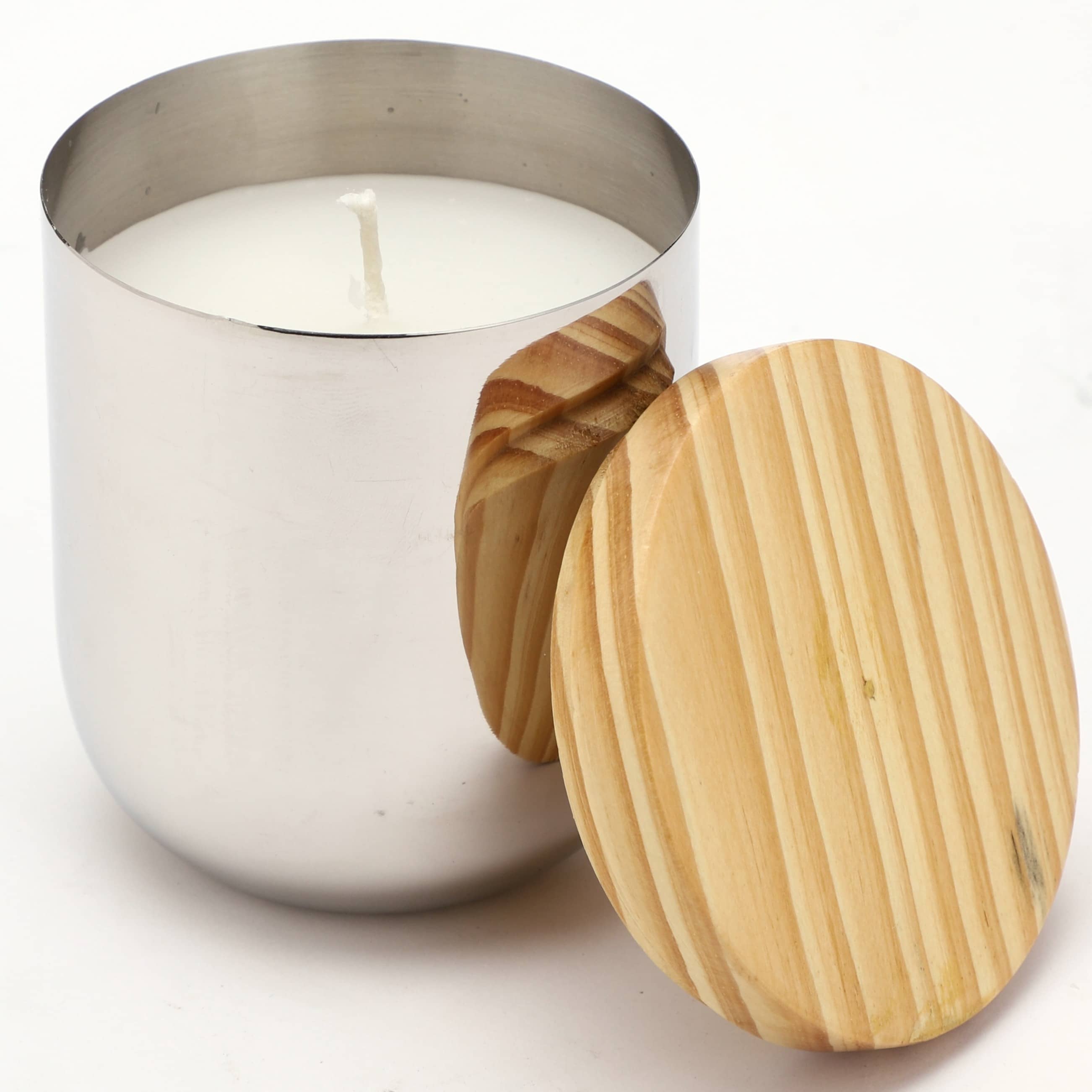 Silver Stainless Steel Wax Candle Container (Lavender)