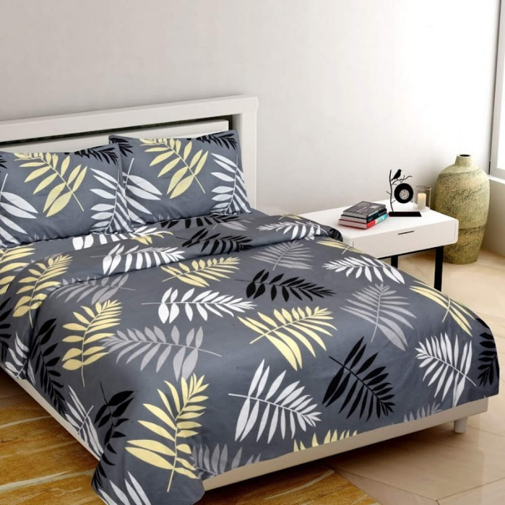 Leaf Designed Queen Size Bedsheet (Grey) - photo