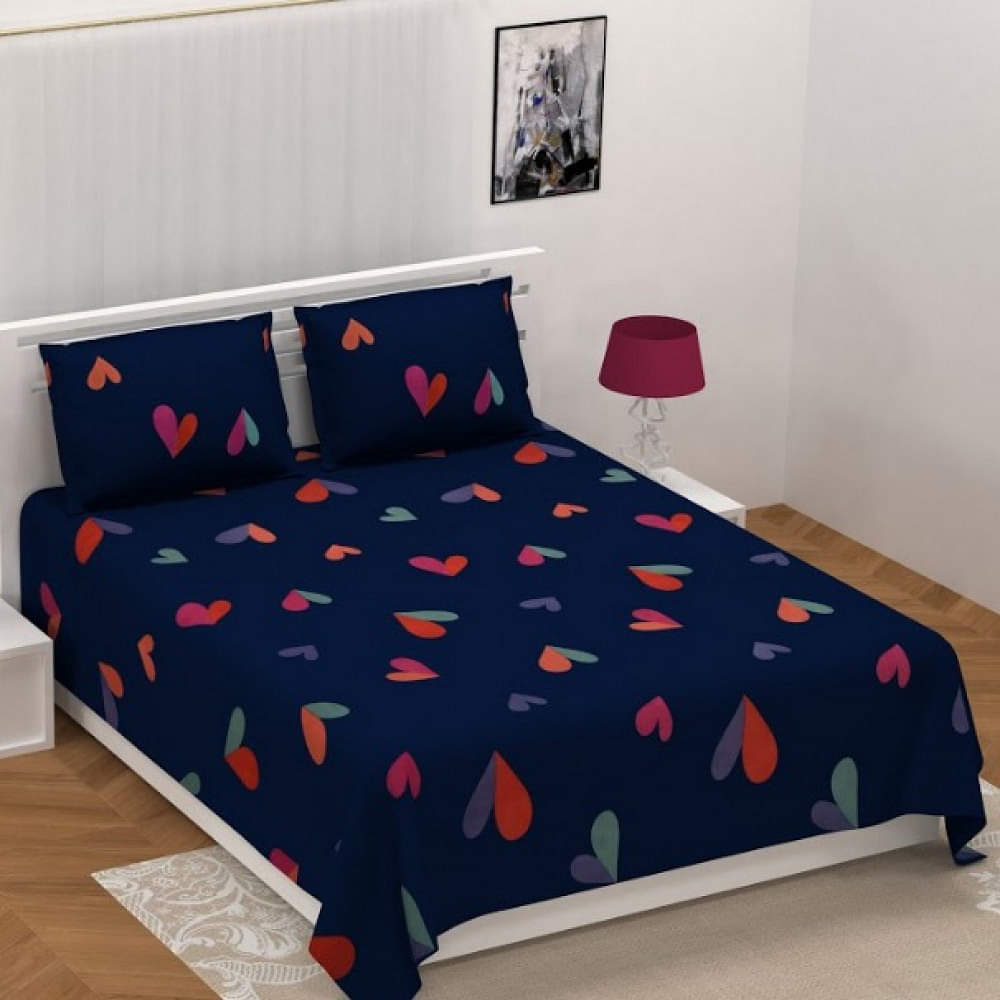 Queen Size Bedsheet in Heart Design (Blue) - photo