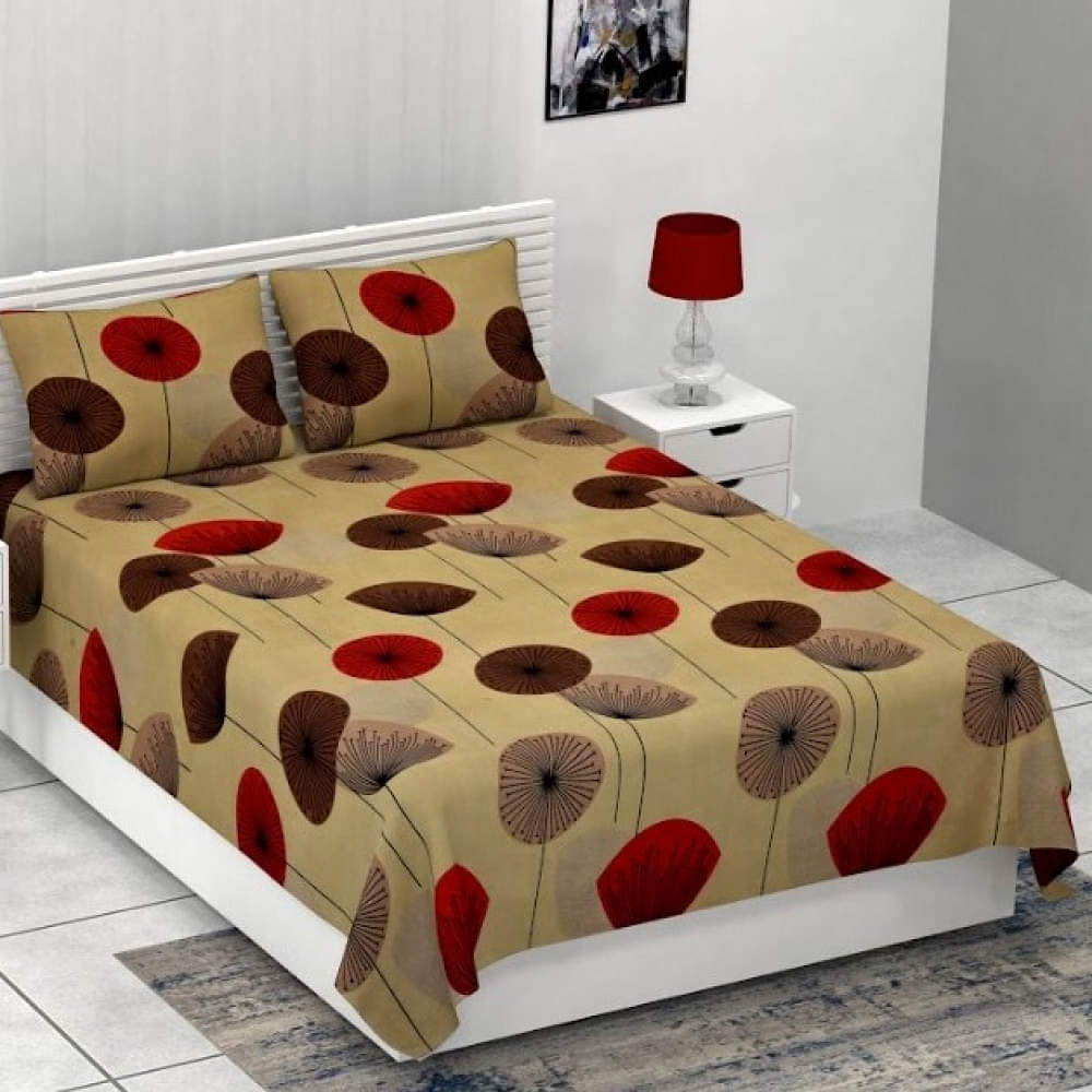 Floral Queen Size Double Bedsheet (Mustard) - photo