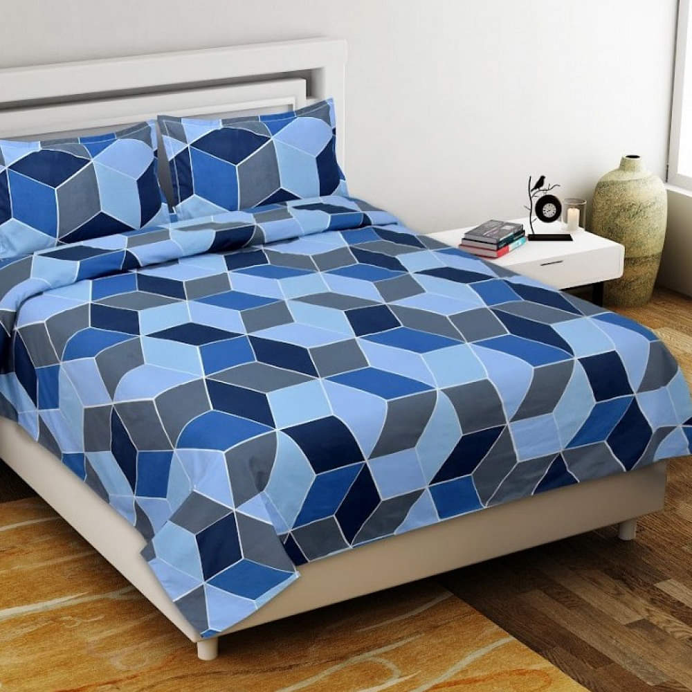 Jaipuri Printed Queen Size Double Bedsheet (Blue) - photo