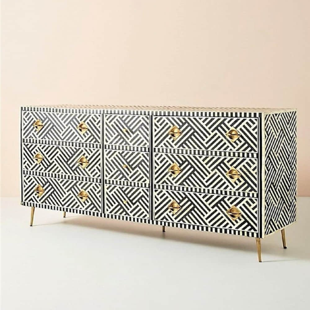 Bone Inlay Optical Design 9 Drawers Sideboard - photo