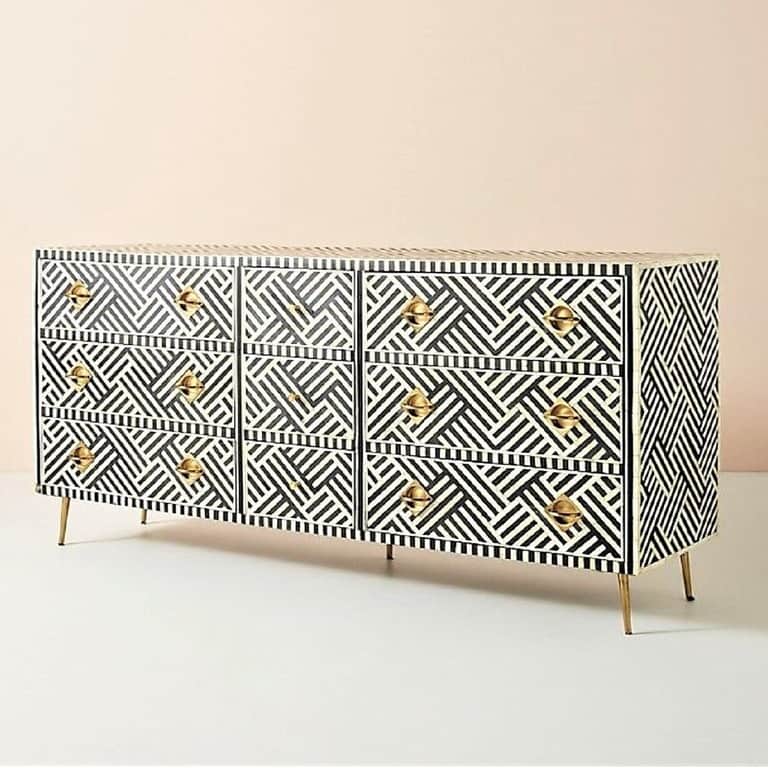 Bone Inlay Optical Design 9 Drawers Sideboard - left_view