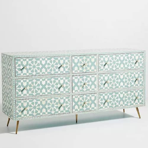 Bone Moroccan Inlay Chest of 9 Drawers