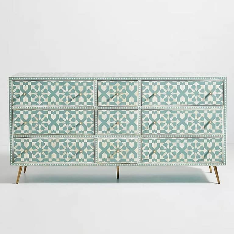 Bone Moroccan Inlay Chest of 9 Drawers - front_view