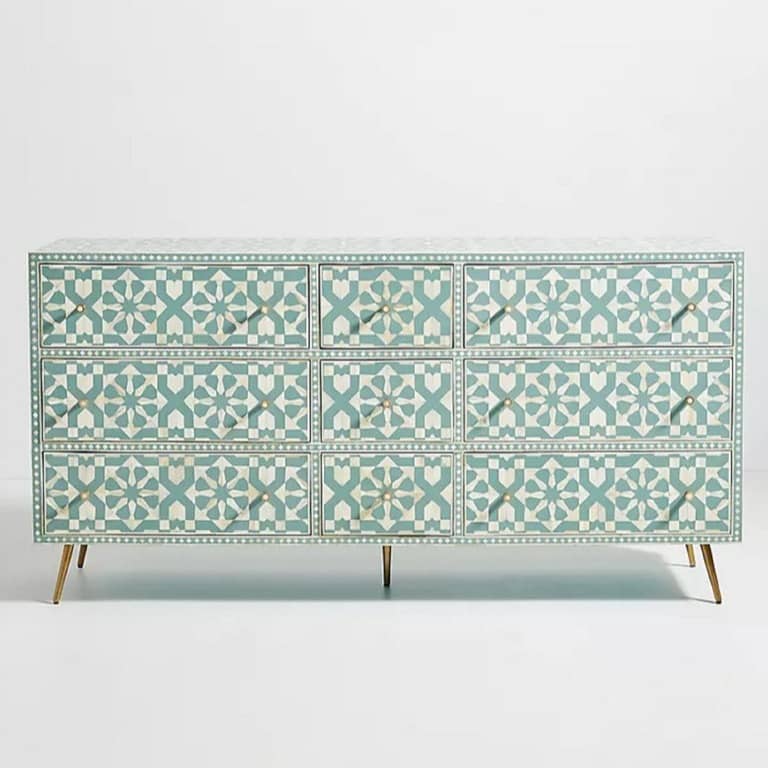 Bone Moroccan Inlay Chest of 9 Drawers