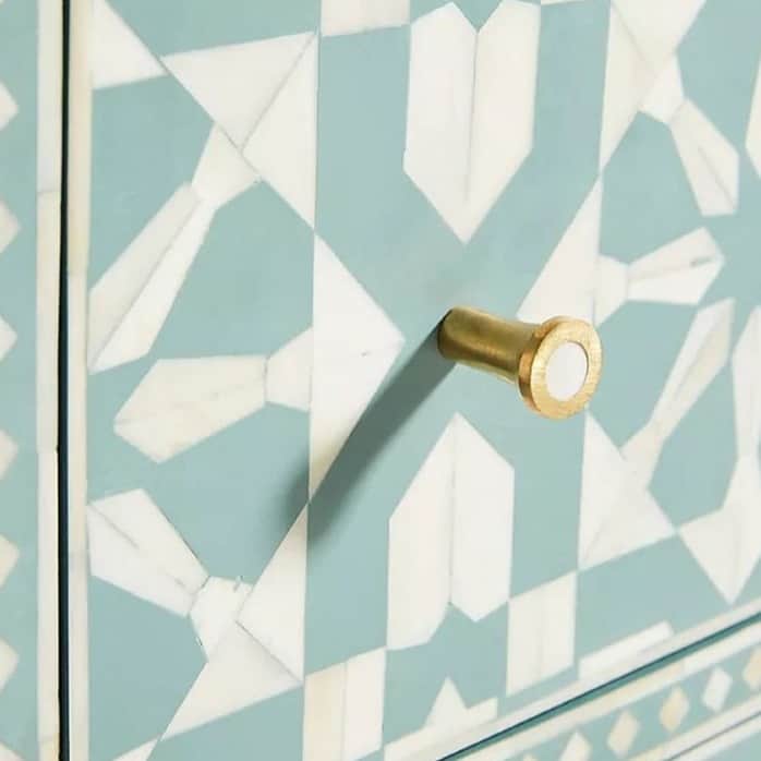 Bone Moroccan Inlay Chest of 9 Drawers - left_view
