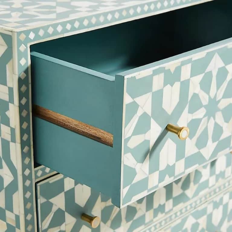 Bone Moroccan Inlay Chest of 9 Drawers - right_view
