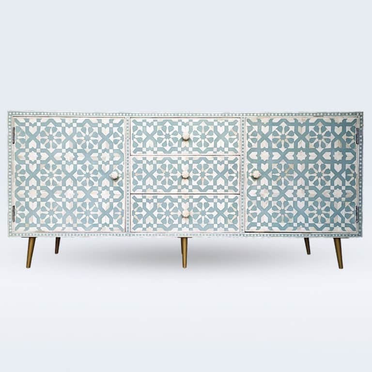Bone Inlay Furniture - 3 Drawer 2 Door Dresser Chest - front_view