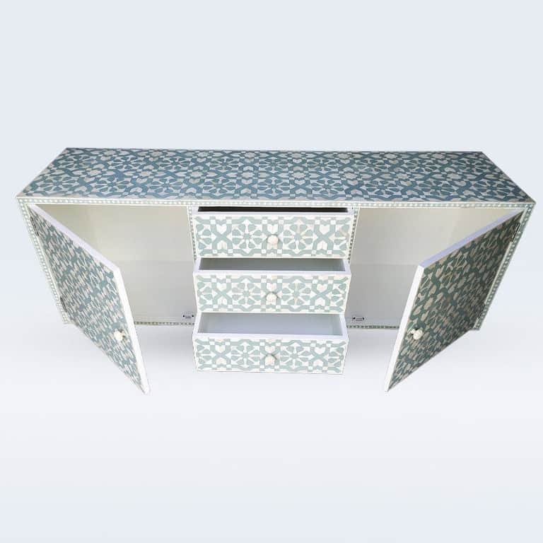 Bone Inlay Furniture - 3 Drawer 2 Door Dresser Chest - top_view