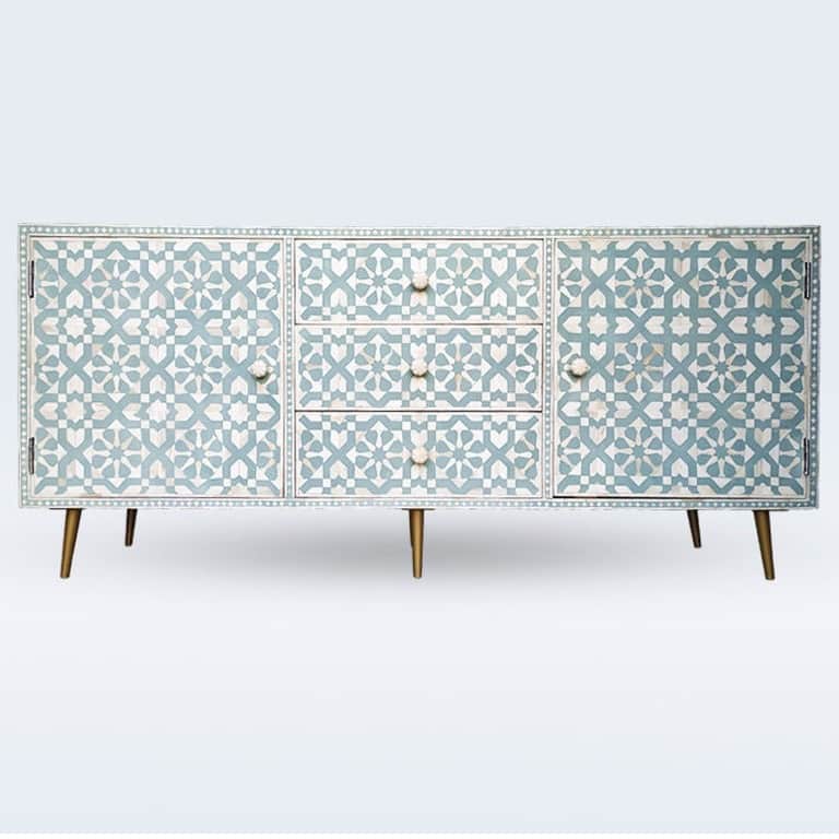 Bone Inlay Furniture - 3 Drawer 2 Door Dresser Chest - rear_view