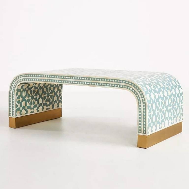 Bone Inlay Moroccan Pattern Waterfall Coffee Table