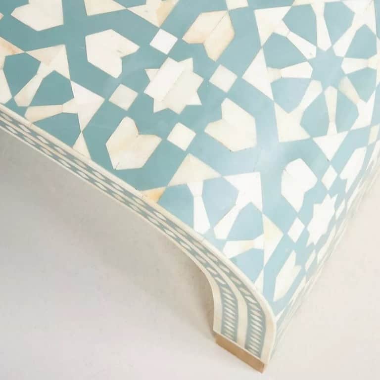 Bone Inlay Moroccan Pattern Waterfall Coffee Table - top_view