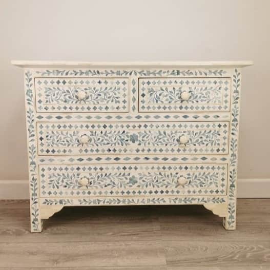 Handmade Bone Inlay Floral Pattern Modern Sideboard, Bone Inlay Chest of 4 drawers - front_view