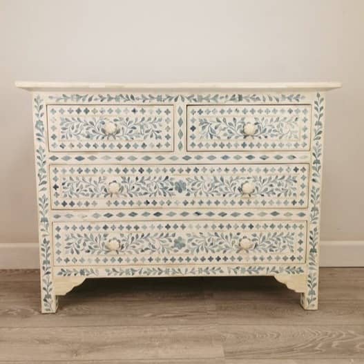 Handmade Bone Inlay Floral Pattern Modern Sideboard, Bone Inlay Chest of 4 drawers