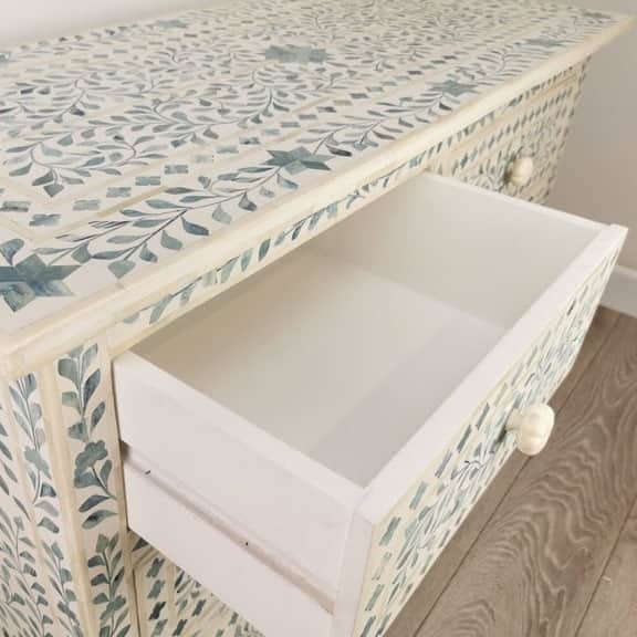 Handmade Bone Inlay Floral Pattern Modern Sideboard, Bone Inlay Chest of 4 drawers - top_view