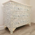 Handmade Bone Inlay Floral Pattern Modern Sideboard, Bone Inlay Chest of 4 drawers - rear_view