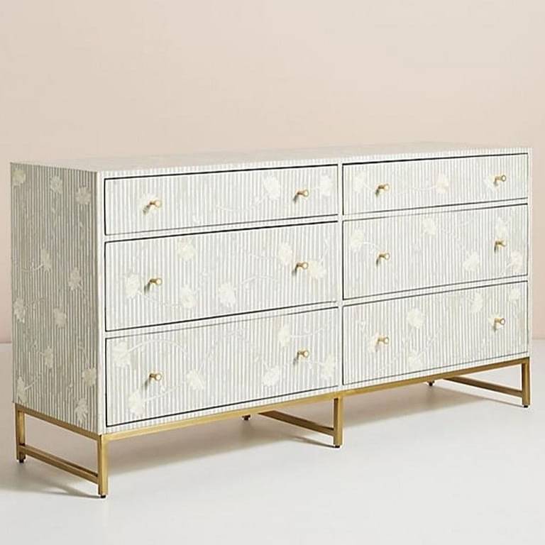 Bone Inlay Motif Design Chest of 6 Drawers Grey