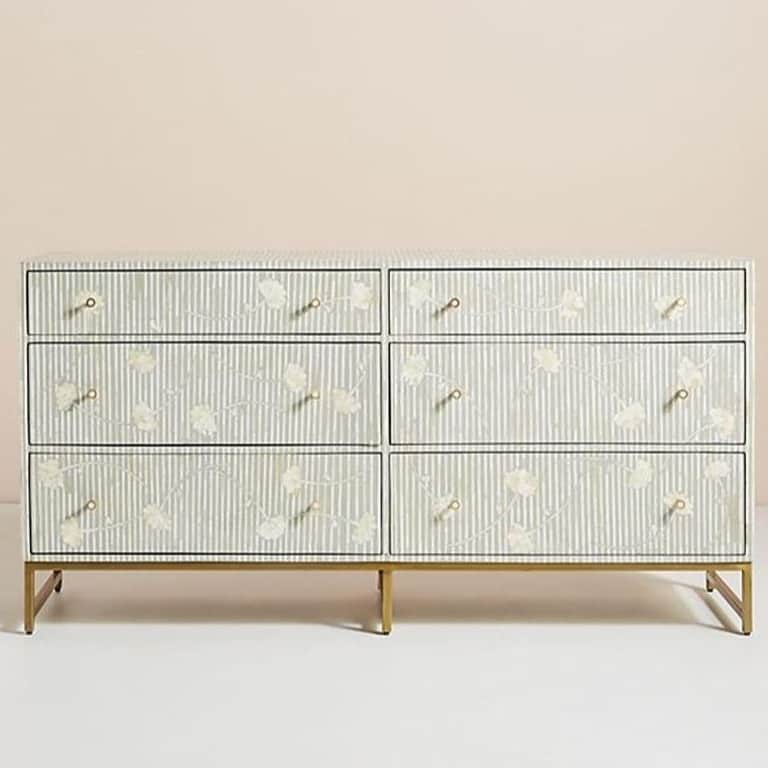 Bone Inlay Motif Design Chest of 6 Drawers Grey - front_view