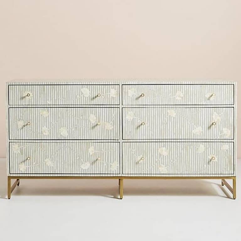 Bone Inlay Motif Design Chest of 6 Drawers Grey
