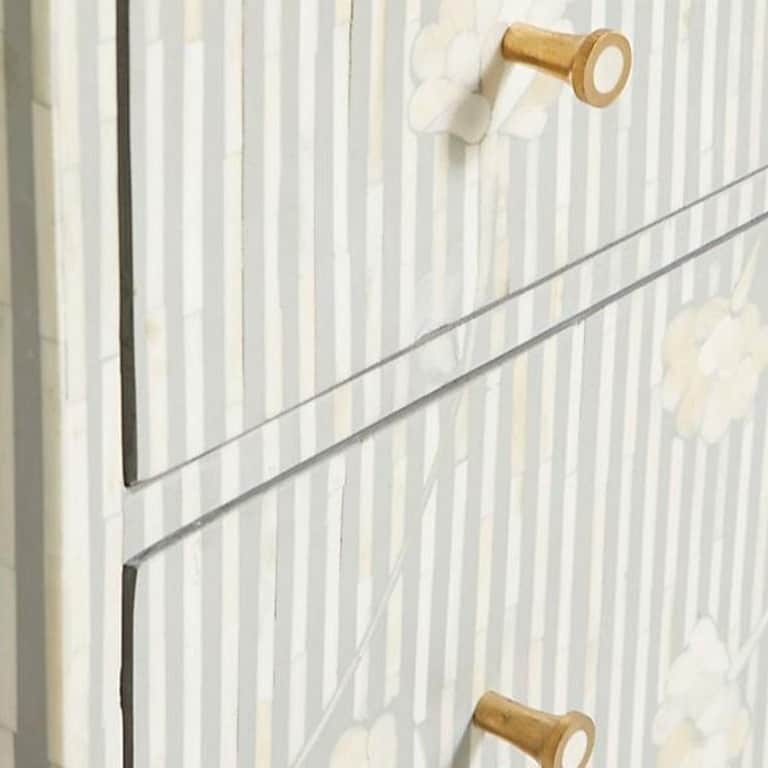 Bone Inlay Motif Design Chest of 6 Drawers Grey - left_view