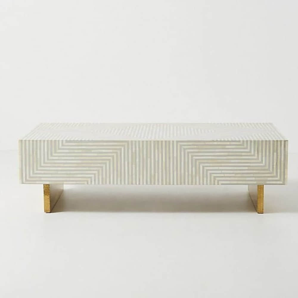 Bone Inlay Stripe Design Center Table Grey - photo