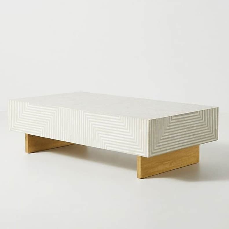 Bone Inlay Stripe Design Center Table Grey - front_view