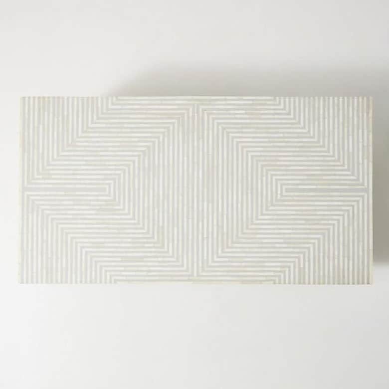 Bone Inlay Stripe Design Center Table Grey - top_view