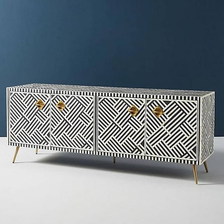 Bone Inlay Optical Design Media Cabinet in Black