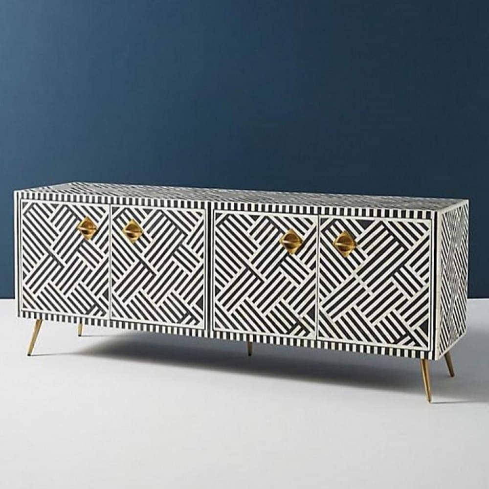 Bone Inlay Optical Design Media Cabinet in Black - photo