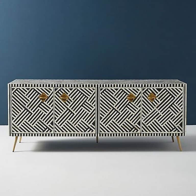 Bone Inlay Optical Design Media Cabinet in Black - front_view