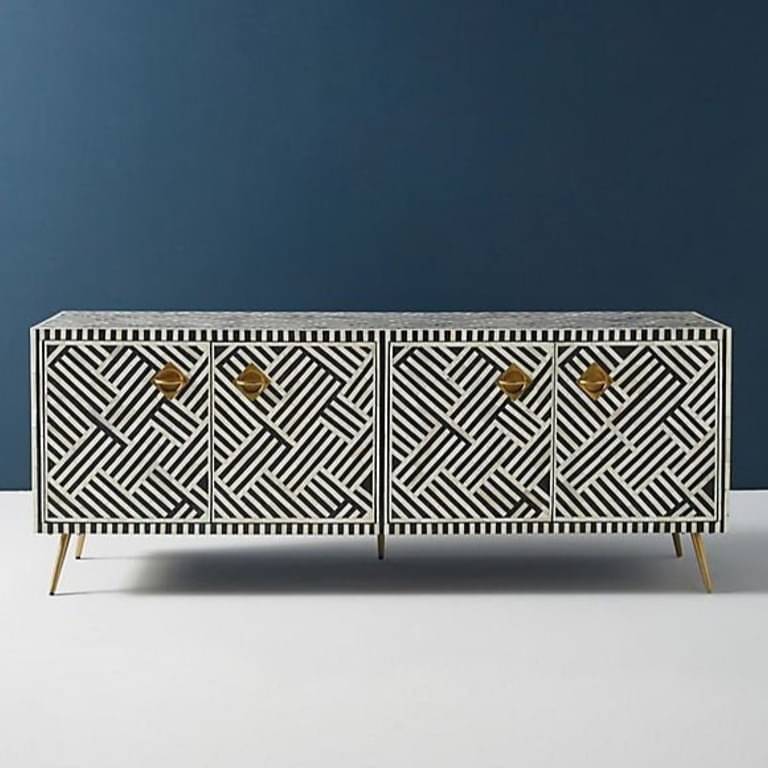 Bone Inlay Optical Design Media Cabinet in Black