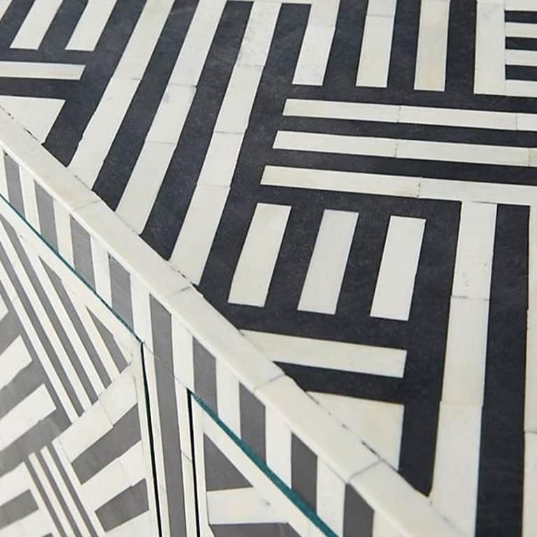 Bone Inlay Optical Design Media Cabinet in Black - top_view
