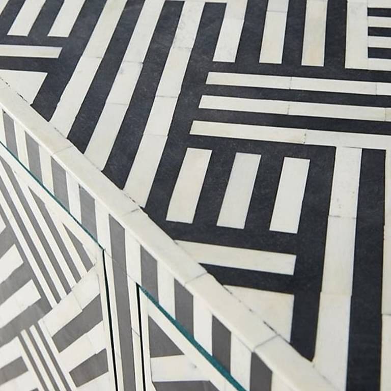 Bone Inlay Optical Design Media Cabinet in Black