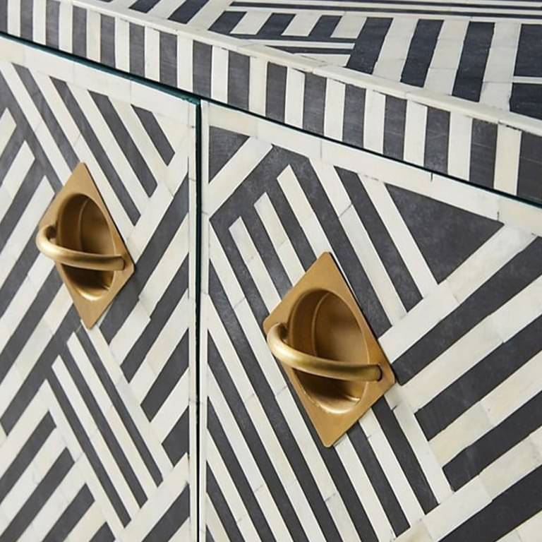 Bone Inlay Optical Design Media Cabinet in Black