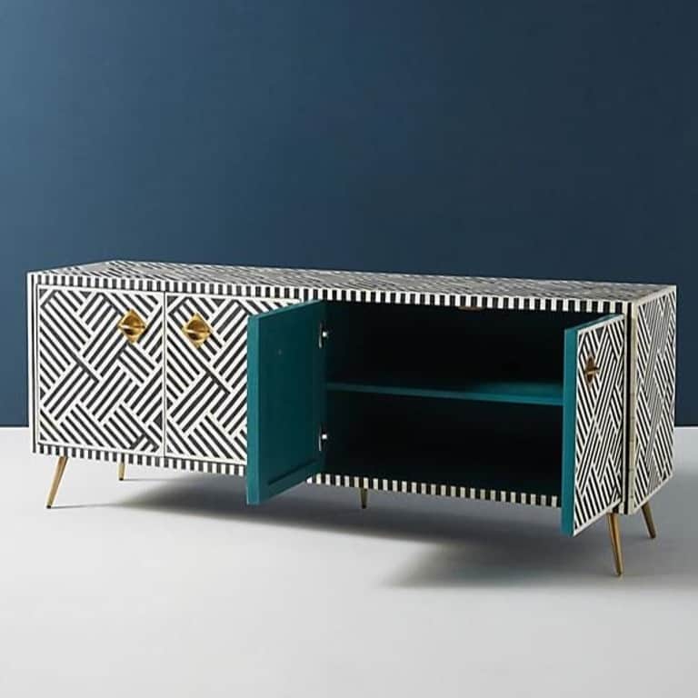 Bone Inlay Optical Design Media Cabinet in Black - left_view