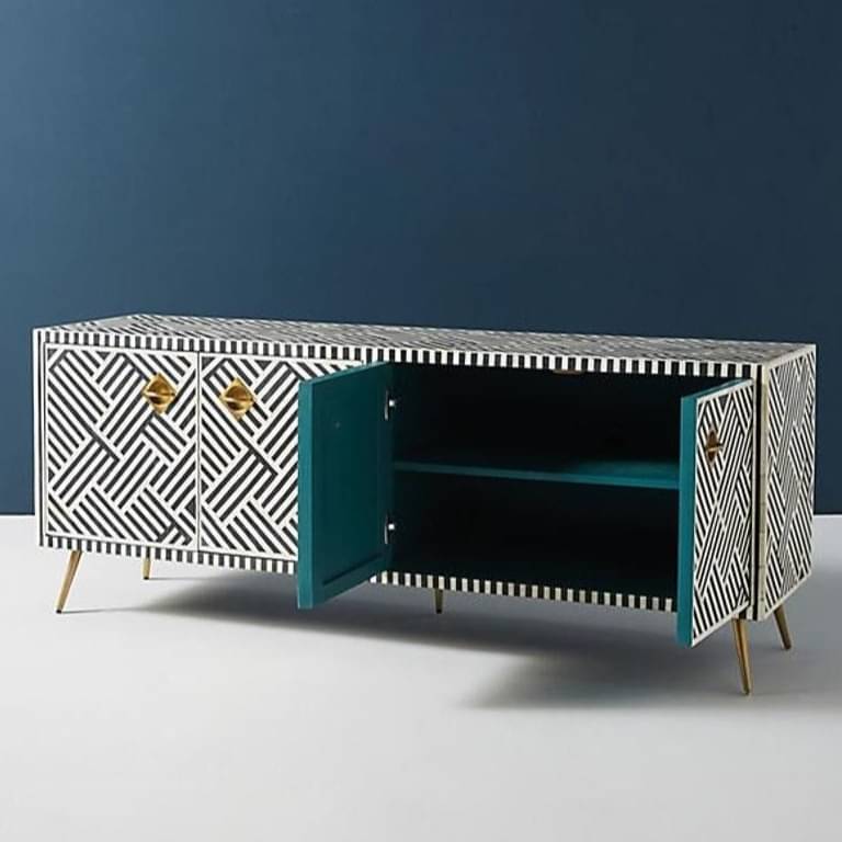 Bone Inlay Optical Design Media Cabinet in Black