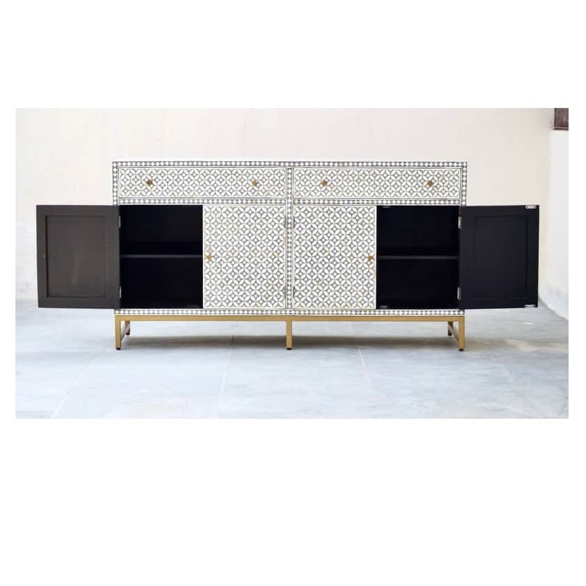 Bone Inlay Sideboard - Grey Geometric - rear_view