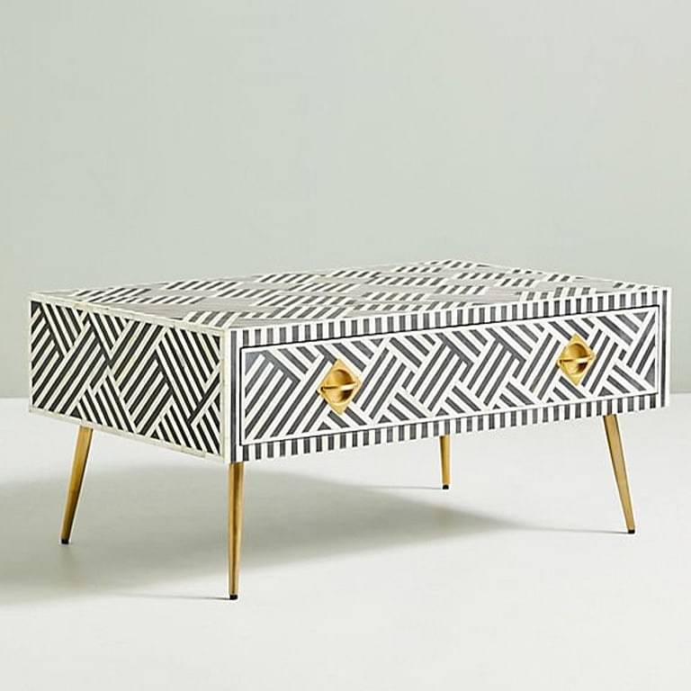 Bone Inlay Optical Design Coffee Table