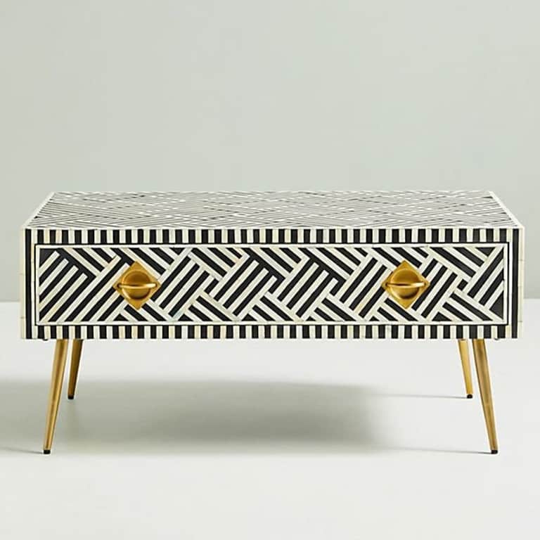 Bone Inlay Optical Design Coffee Table - front_view