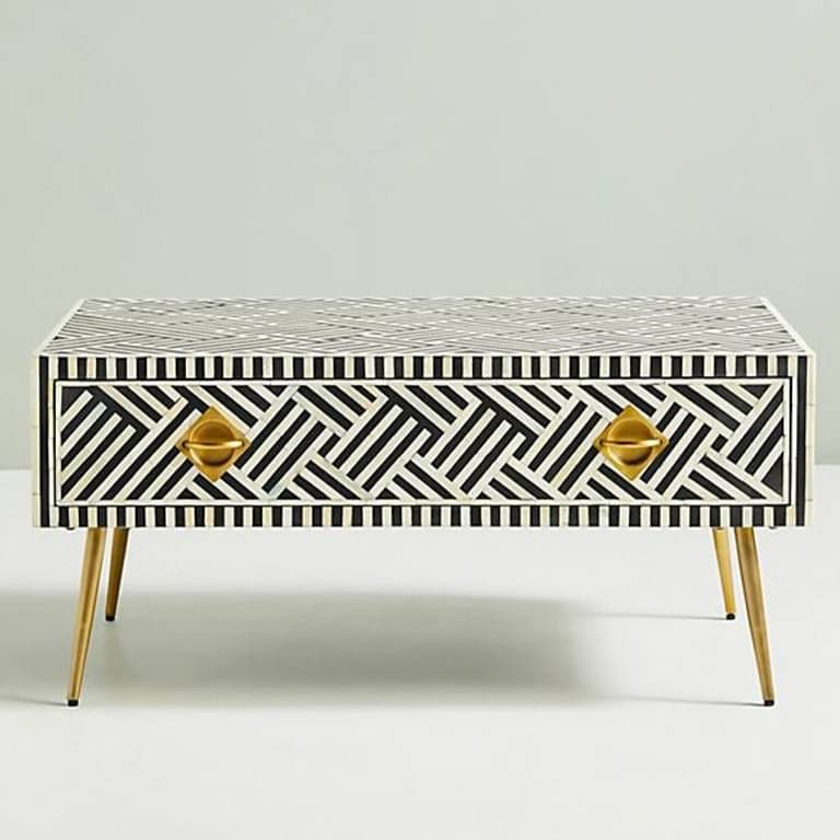 Bone Inlay Optical Design Coffee Table