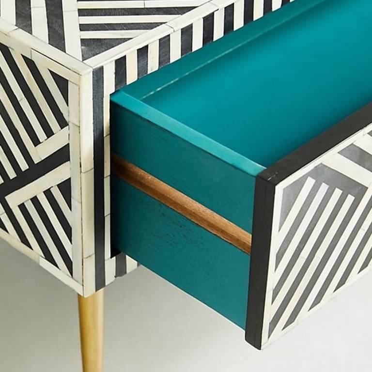 Bone Inlay Optical Design Coffee Table