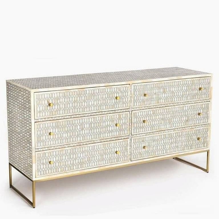 Bone Inlay Handmade Eye Design Chest of 6 Drawers