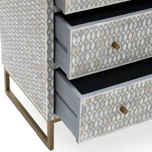 Bone Inlay Handmade Eye Design Chest of 6 Drawers