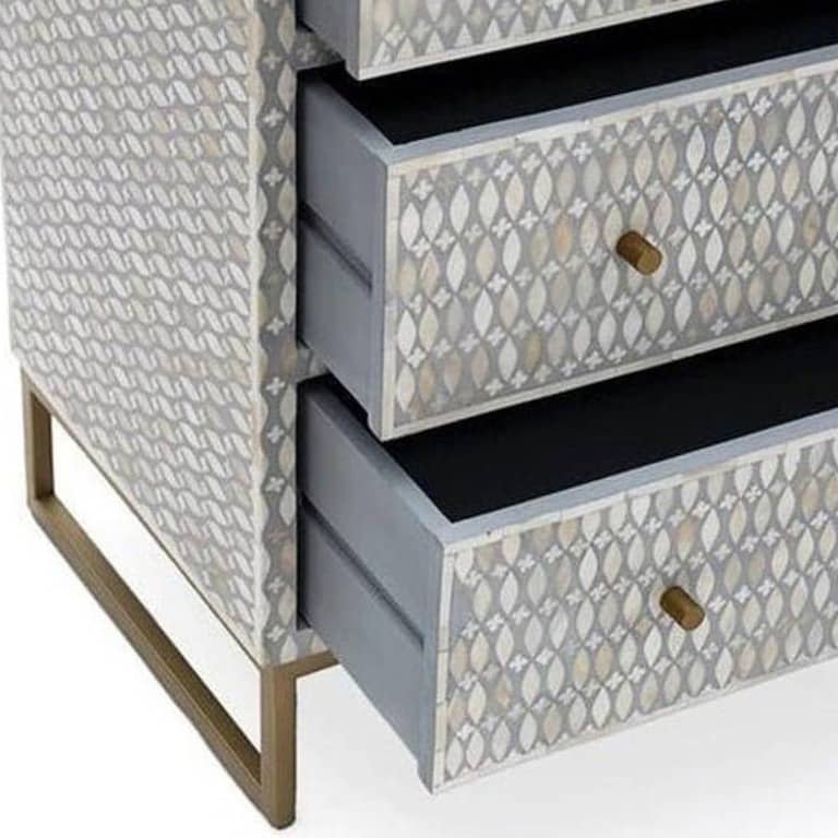 Bone Inlay Handmade Eye Design Chest of 6 Drawers