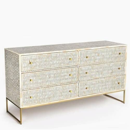 Bone Inlay Handmade Eye Design Chest of 6 Drawers