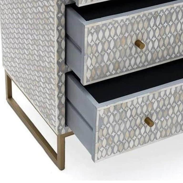 Bone Inlay Handmade Eye Design Chest of 6 Drawers - rear_view