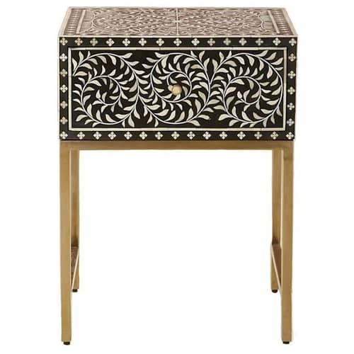 Bone Inlay Floral Design Bedside Table